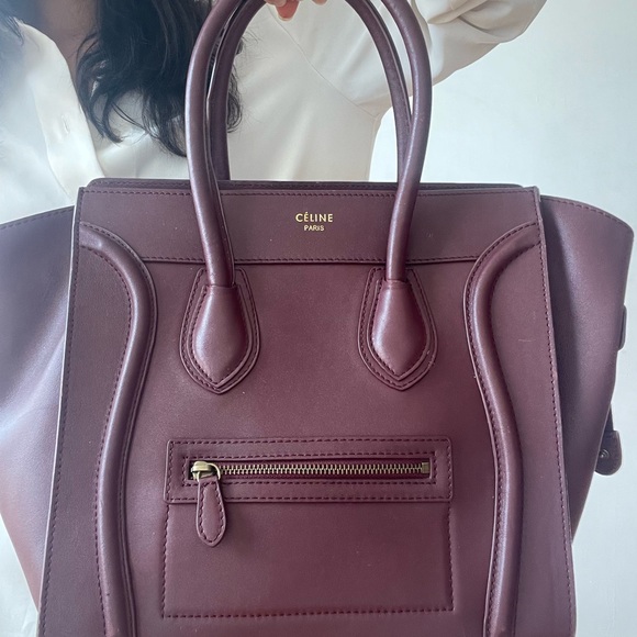 Céline Paris Tote Leather Travel Bag in Burgundy Mini Luggage Bag with Tag - Picture 7 of 7
